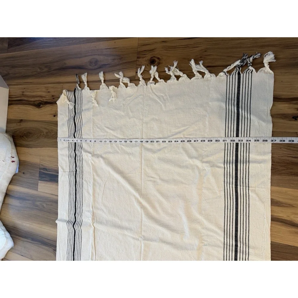 The Loomia Turkish Beach Towels Blanket Set of 4 Cotton Fringe Black Cream